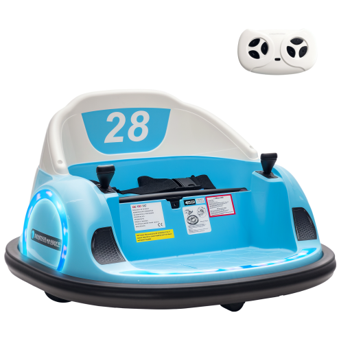 AIYAPLAY Kids Bumper Car, 360 Rotation 12V Waltz Car, Battery Powered Ride-On Toy with Remote Control, Dual Joystick, Music, USB, LED Lights, Horn, for Ages 1.5-5 Years, Blue