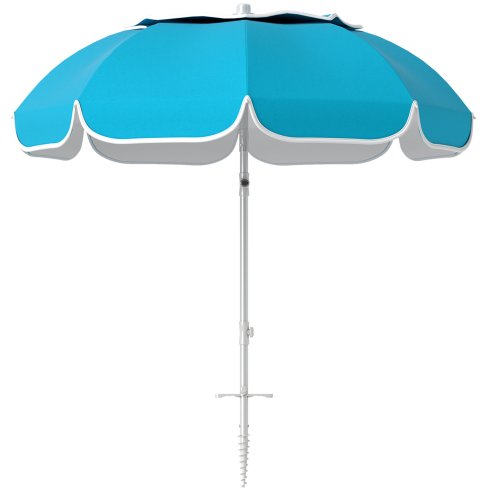 Outsunny 2m Beach Umbrella Portable with Sand Anchor, Adjustable Height & Tilt Beach Parasol with Carry Bag, UPF50+ UV Protection Sunshade Shelter, Blue