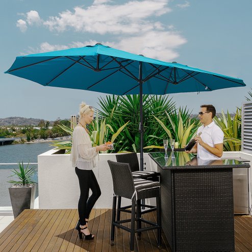 Outsunny 4.6m Garden Parasol Double-Sided Sun Umbrella Patio Market Canopy Shade Outdoor Blue - NO BASE