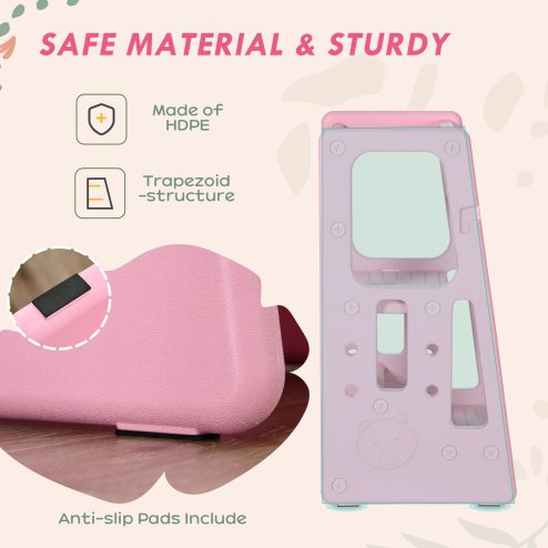 HOMCOM Kids Step Stool, Adjustable Standing Platform, Toddler Kitchen Stool , Standing Tower for Kids, Kitchen Counter with Three Adjustable Heights - Pink