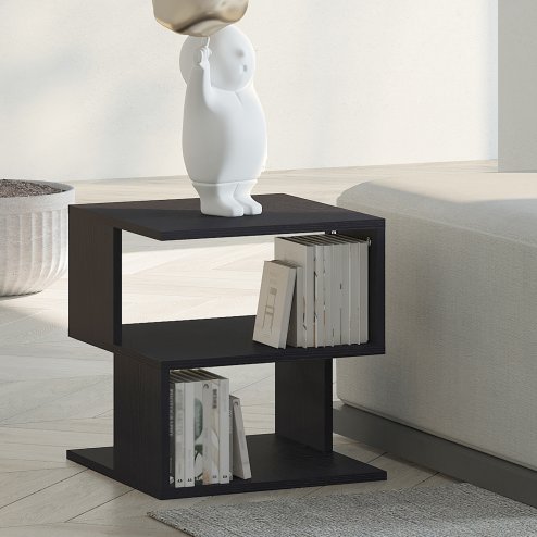 HOMCOM Side Table Square Coffee Table Modern End Table with 2 Tier Storage Shelves for Living Room, Bedroom