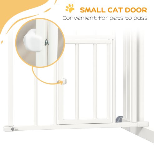 PawHut Dog Stair Gate Pet Barrier with Small Cat Door, Pressure Fit Safety Gate  with Auto Closing System, Double Locking, for Hallways, 74-100 cm Openings - White