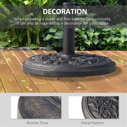 Outsunny 9kg Garden Parasol Base, Round Resin Cast Iron Effect Sun Umbrella Base, Outdoor Umbrella Stand for 38mm or 48mm Outdoor Umbrella Poles, Bronze Tone
