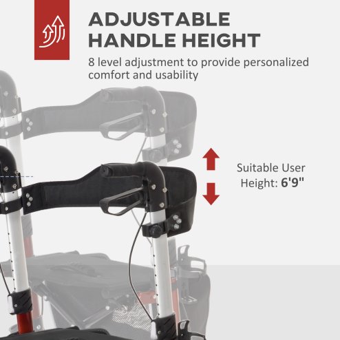 HOMCOM Folding Rollator Walker with Seat and Backrest, for Tall Over 6'9