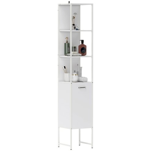 HOMCOM Tall Bathroom Cabinet, Slim Bathroom Storage Cabinet with 3 Open Shelves and Adjustable Shelf, Freestanding Storage Cupboard, 33 x 33 x 185 cm