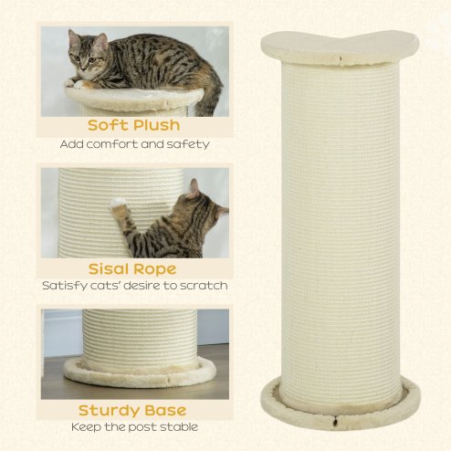 PawHut 85cm Tall Cat Scratching Post w/ Sisal Rope, Covered in Soft Plush, Anti-Tip for Indoor Corners, Cabinet Corners, Sofa Corners - Beige
