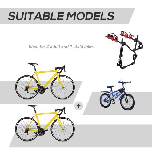 HOMCOM Foldable 3 Bike Carrier Rear Hitch Mount Bicycle Rack W/ Straps Car Trunk SUV Travel Transit