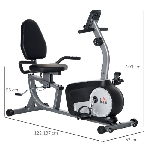 HOMCOM Exercise Bike with LCD Display, Stationary Bike with Quiet 8-Level Magnetic Resistance, Adjustable Seat and Backrest, Indoor Cycling Exercise Equipment for Home Gym Fitness Workout Training