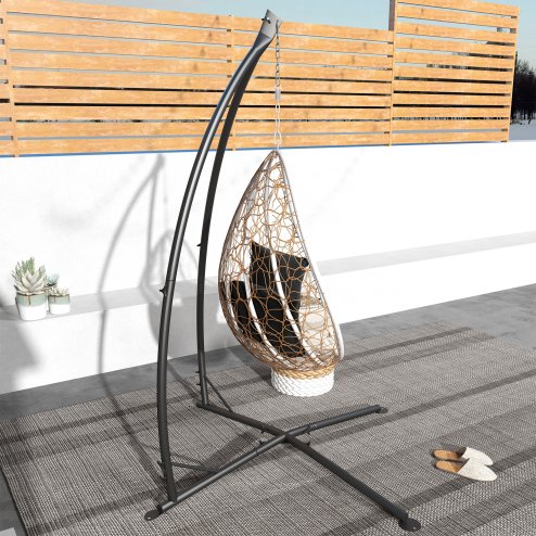 Outsunny Hammock Chair Stand, Hanging Heavy Duty Metal Frame Hammock Stand with Chain, for Hanging Hammock Air Porch Swing Chair, Egg Chair, Indoor & Outdoor Use, Black