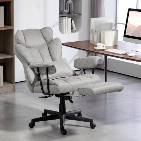 HOMCOM Office Chair, Ergonomic Desk Chair with Foot Rest, Lumbar Support, Reclining Function and Wide Seat, Height-Adjustable High Back Swivel Rolling for Home Office, Support up to 180 kg, Grey