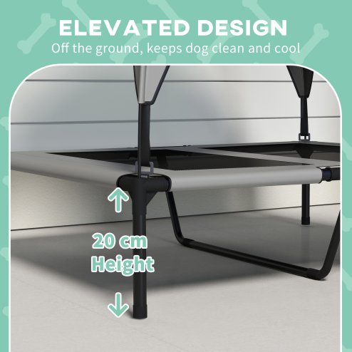 PawHut Cooling Raised Dog Bed, Elevated Pet Bed with Breathable Mesh, UV Protection Canopy, Foot Pads, for Indoor Outdoor, Medium, Large Dogs, 91 x 76 x 89cm - Light Grey