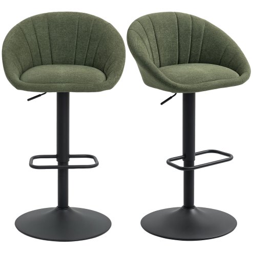 HOMCOM Bar Stools Set of 2, Swivel Barstools, Height Adjustable Breakfast Bar Chairs with Backrest and Footrest for Kitchen Island Counter, Dining Room, Dark Green