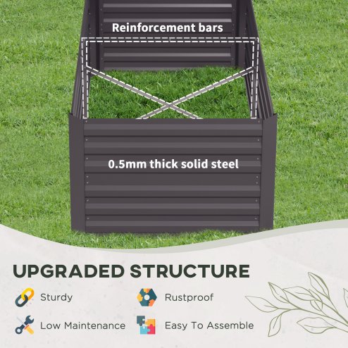 Outsunny Raised Beds for Garden, Galvanised Steel Outdoor Planters with Multi-reinforced Rods for Vegetables, Plants, Flowers and Herbs, 180 x 90 x 59 cm, Dark Grey