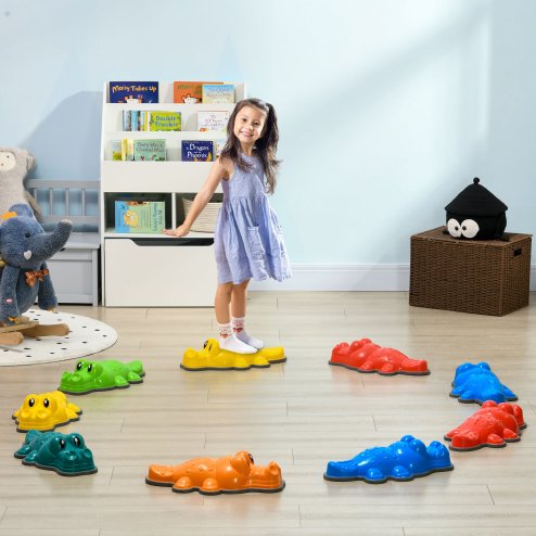 ZONEKIZ Kids Stepping Stones, 9PCs Balance River Stones, Crocodile-Designed Sensory Toy with Anti-Slip Edge, Indoor Outdoor Obstacle Courses, Stackable