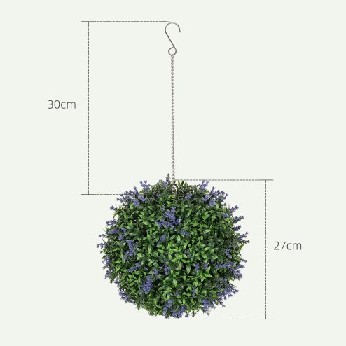 HOMCOM Set of 2 Artificial Plant Topiary Balls, UV-protected Fake Decorative Plants, Faux Plants for Home Indoor Outdoor Decor, 27cm, Purple