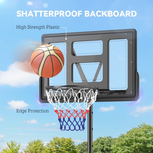 SPORTNOW Basketball Hoop Outdoor, Basketball Hoop and Stand with 10-Level Adjustable Height, Weighted Base, Portable on Wheels, 2.3-3.05m, for Teens, Adults