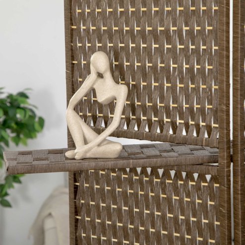 HOMCOM 4-Panel Room Dividers with Shelves, Wave Fibre Freestanding Folding Privacy Screen Panels, Partition Wall Divider for Indoor Bedroom Office, 180?cm, Brown