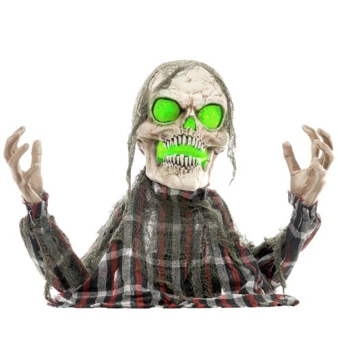 HOMCOM 70cm Groundbreaker Skeleton Outdoor Halloween Decoration, Halloween Animatronic with Sound Activated, Light Up Eyes, Sound Effects, Animated Prop for Haunted House