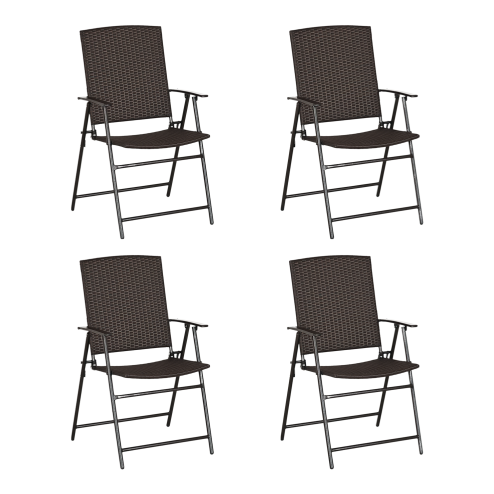 Outsunny Folding Garden Chairs Set of 4, PE Rattan Garden Dining Chairs with Armrests, High Back and Steel Frame, Weather Resistant Outdoor Dining Furniture for Patio, Balcony, Brown