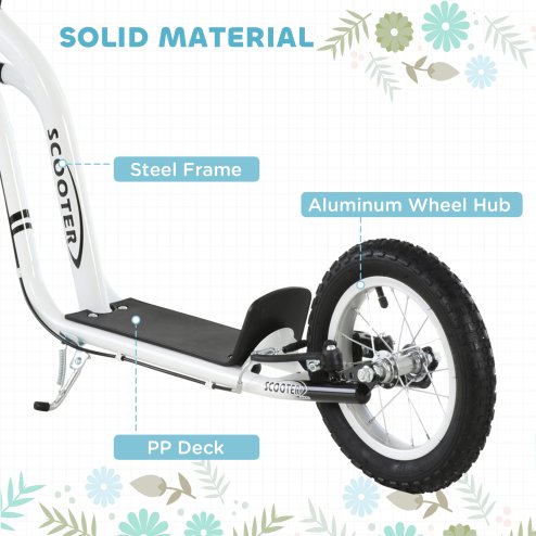 HOMCOM Kids Scooter, Teen Push Scooter with Big Wheels, 85-95cm Adjustable Handlebar Height, Dual Brakes, Scooter for Kids 5+ Years Old, White