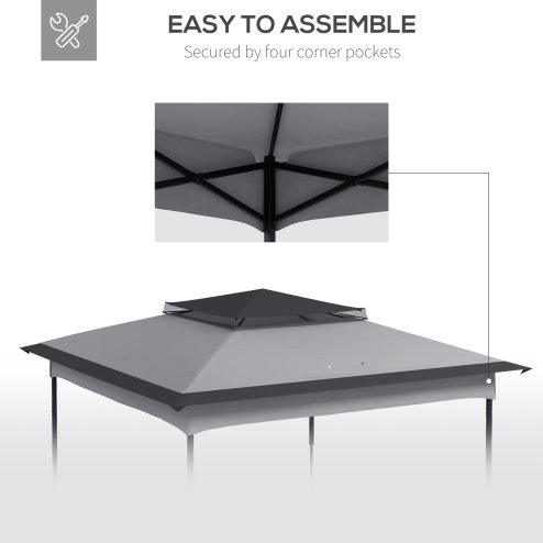 Outsunny Gazebo for 3.25m x 3.25m Frame, 2 Tier Gazebo Cover, UV Protection, Grey