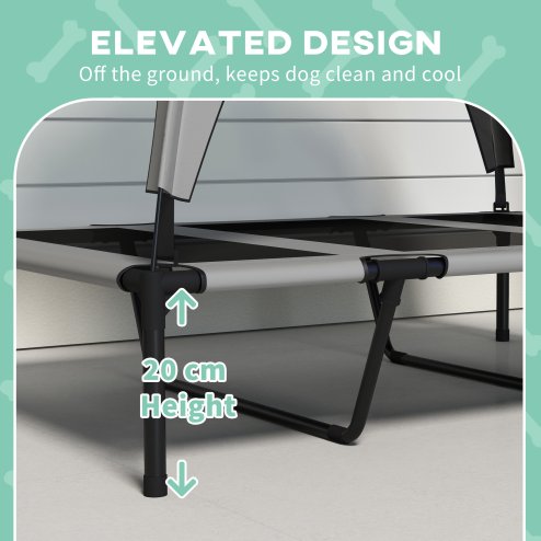 PawHut Cooling Raised Dog Bed, Elevated Pet Bed with Breathable Mesh, UV Protection Canopy, Foot Pads, for Indoor Outdoor, Large Dogs, 106 x 76 x 94cm - Light Grey