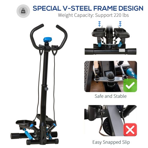 HOMCOM Adjustable Twist Stepper Aerobic Ab Exercise Fitness Workout Machine w/ LCD Screen, Height Adjust Handlebars for Home Gym, Black and Blue
