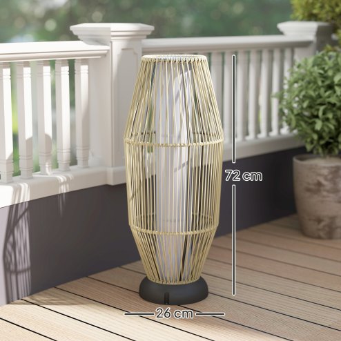 Outsunny Garden Rattan Lamp, 72 cm Tall Solar Rattan Floor Lamp, Solar Garden Light with Auto On/Off LED, IP44 for Outdoor, Porch, Pathway, Terrace, Grey