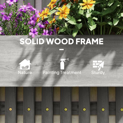 Outsunny Wall-mounted Wooden Garden Planters with Trellis, Drainage Holes and 3 Movable Planter Boxes, Wall Raised Garden Bed for Patio, Grey