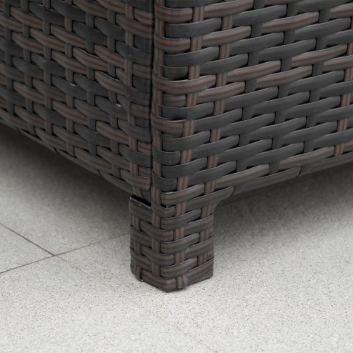 Outsunny Patio PE Rattan Side Table, Square Outdoor Coffee Table w/ Tempered Glass Top, Mixed Brown