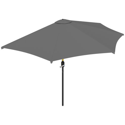 Outsunny 3(m) Half Parasol, Semi Round Umbrella with Metal Frame, Crank Handle for Balcony, Garden, Grey