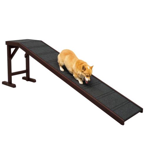PawHut Pet Ramp for Dogs Cats  Non-Slip Carpet Top Platform - Brown & Grey