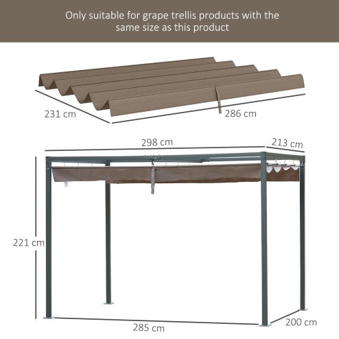Outsunny Retractable Pergola Roof, Sun Shade Cover, UV30+ Protected Replacement Canopy Fabric for 3 x 2m Pergola Frame, Coffee
