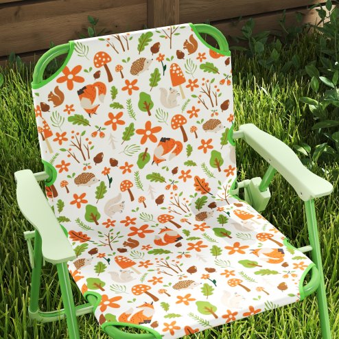 AIYAPLAY Children Table and Chair Set with Adjustable Parasol, 2 Folding Chairs, Picnic Table, Fox Pattern Outdoor Patio Set, for Ages 2-5 Years, Green