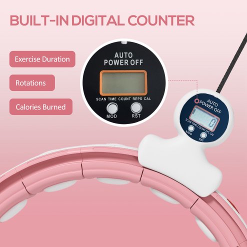 SPORTNOW Smart Weighted Hula Hoop for Adults, Hula Ring with 16 Detachable Knots, 360?? Auto-Rotating Ball and Digital Counter, Massage Hula Circle For Weight Loss, Pink