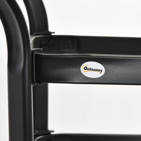 Outsunny 106.5cm Square Garden Table with Tempered Glass Top, Outdoor Patio Dining Table with Parasol Hole, Steel Frame for Garden, Lawn, Patio, Black