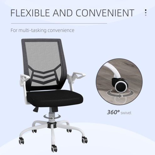 Vinsetto Office Chair, Ergonomic Desk Chair, Executive Computer Chair with 90° Flip-up Armrest and Lumbar Support, Adjustable Height for Home/Office, Black