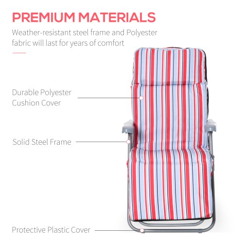 Outsunny Reclining Garden Chair Set of 2, 5-Level Adjustable Zero Gravity Chairs with Cushions, Folding Sun Lounger Garden Recliner Chairs with Armrests for Outdoor, Patio, Red Stripe