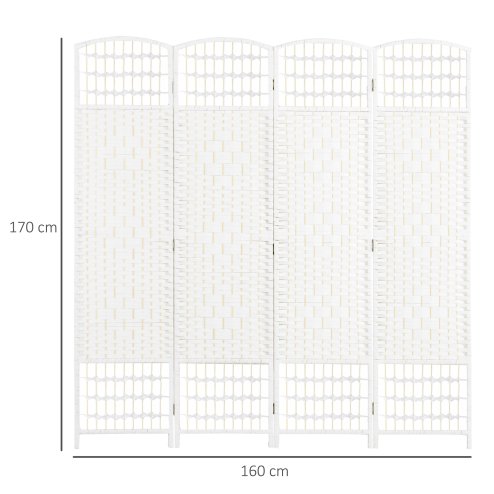 HOMCOM 4 Panel Folding Room Divider, Privacy Screen, Freestanding Paravent Partition Separator for Living Room, Bedroom and Office, 160 x 170cm, White