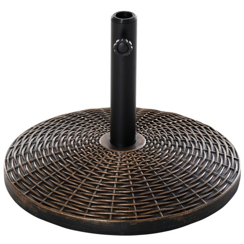 Outsunny 25 kg Round Cement Parasol Base, Umbrella Stand Holder with Rattan Style Pattern for 38, 48 mm Poles for Outdoor, Garden, Antique Bronze