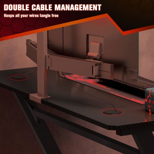 HOMCOM Gaming Desk 120 x 65 cm Steel Frame with Cup Holder, Headphone Hook, Adjustable Feet and Cable Organiser, Home Office Computer Table, Black