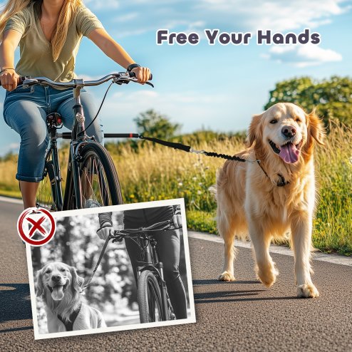 PawHut Dog Lead for Bicycle, Dog Bicycle Exerciser Leash Easy Installation Removable, Hands Free Dog Bike Leash for Cycling, Training, Jogging, Black