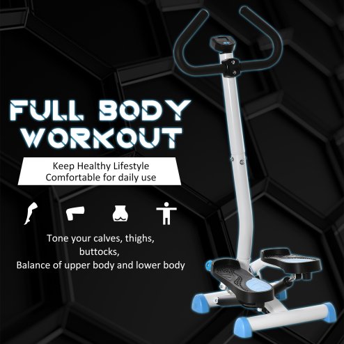 HOMCOM Twister Stepper, Step Machine, Aerobic Exercise Workout Machine w/ Adjustable Resistance, LCD Screen and Handlebars - Blue