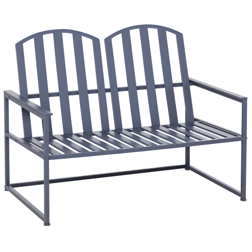 Outsunny Garden Bench Loveseat 2 Seat Chair for Outdoor Park, Yard, Steel Frame, Decorative Slatted Design, Grey