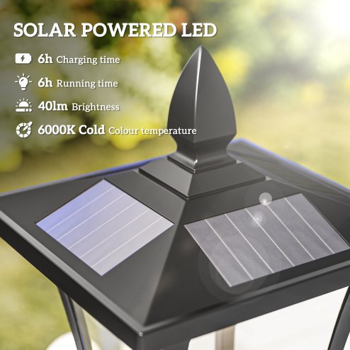 Outsunny Outdoor Garden Solar Post Lamp Sensor Dimmable LED Lantern Bollard Pathway 1.6M Tall - Black