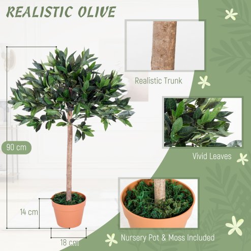 Outsunny 3ft Artificial Olive Tree Indoor Plant Greenery for Home Office Potted in An Orange Pot