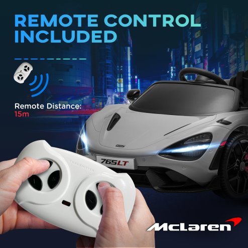 AIYAPLAY McLaren 765LT Licensed Electric Car for Kids with Butterfly Doors, 12V Kids' Electric Ride on with Remote Control, Transport Wheels, LED Lights, MP3 Music, Horn, for 3-6 Years, Grey