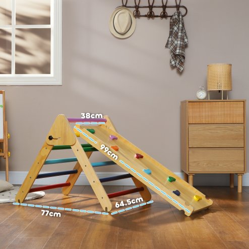 AIYAPLAY Toddler Climbing Frame, 3 in 1 Pikler Triangle Set with Ramp, Wooden Climbing Frame Indoor Baby Gym, for 18-48 Months, Multicoloured