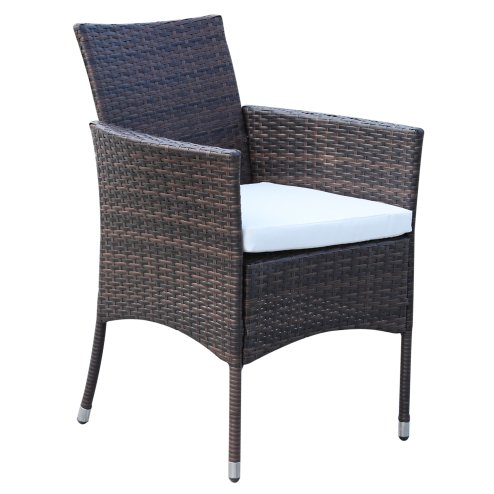 Outsunny 7-Piece Rattan Garden Furniture Set with Cushions, 6 Seater Garden Table and Chairs, Rattan Dining Set with 6 Armchairs, Rectangular Glass Top Table, Brown