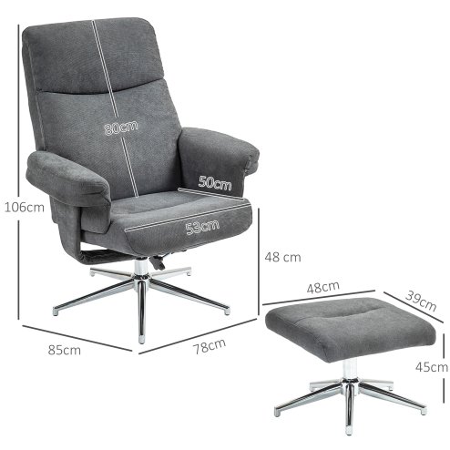 HOMCOM Recliner Chair with Footstool, Upholstered Velvet Fabric Armchair with Adjustable Back, Solid Wood Frame for Living Room, Charcoal Grey